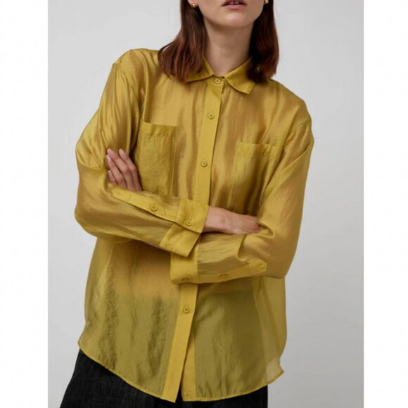 NEW No.6 Ilya Shirt - Citron Yellow Semi Sheer Buttondown Retro - Picture 2 of 10